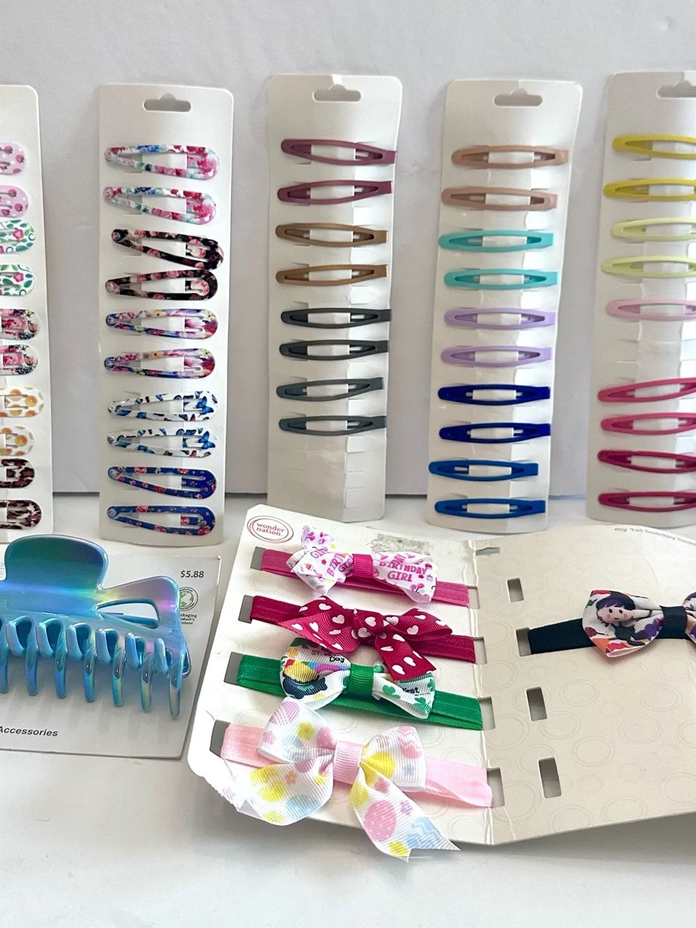 Assorted Girls Hair Clips and Bows - Pink, Blue, Green, Purple